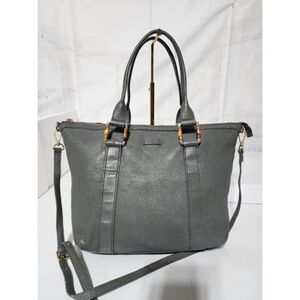 Authentic Gucci Bamboo Leather Satchel Bag Dark Grey